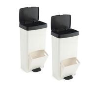 Pack de 2 cubos de basura o reciclaje 70l en blanco y negro, vertical, en 2 compartimentos, papelera para residuos, 76 cm de altura, fácil gestión