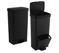 PACK de 2 Cubos de basura o reciclaje 70L en NEGRO, VERTICAL, en 2 Compartimentos, Papelera para residuos, 76 cm de altura, fácil gestión