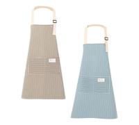 Pack de 2 Delantales de Cocina para Mujer, Delantal de Cocina Ajustable con Bolsillos Grandes, Delantal con Pechera Antiincrustante de algodón para Cocinar, Hornear, Tareas domésticas y jardinería