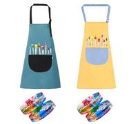 Pack De 2 Delantales De Pintar Para Niños, 2 Pares De Mangas, Delantales De Cocina Para Niño Y Niña, Delantales De Repostería, Delantales Ajustables