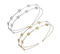 Pack De 2 Diademas De Estrella De Cinco Puntas De Doble Fila, Diademas De Mujer, Diademas De Estrella Plateada, Diademas De Hada Metálicas, Diademas De Estrella Para Bodas