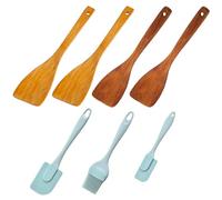 Pack De 2 Espátulas De Madera En Ángulo Y 3 Espátulas De Silicona, Espátula De Madera Con Mango Largo, Espátula De Madera Resistente Al Calor, Espátula De Madera Para Cocinar