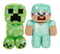 Pack de 2 figuras de peluche de Minecraft de Mattel: Steve con armadura de diamante y Creeper cargado. Mu ecos de personajes suaves a escala de 8