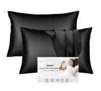 Pack de 2 fundas de almohada de satén para el cabello y la piel, 100 % sedoso y lujoso raso, con cierre de hotel, color negro, funda de almohada suave y transpirable, 40 x 60 cm