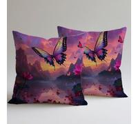 Pack de 2 Fundas de Cojín Terciopelo Suave 50×50 cm- Fundas Decrativas para Sofá, Salón y Dormitorio con Cremallera Invisible, Impresión Doble Cara, Cuadrado Cojin Impermeable, Mariposa Lotus C0F-1177