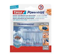 Pack de 2 ganchos (XL) tesa Powerstrips Deco y 4 tiras (L) color transparente