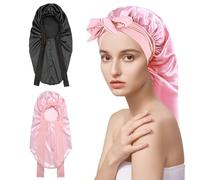 Pack De 2 Gorros De Noche Largos, Gorro De Satén, Gorro De Cinta, Gorro Elástico, Gorro Ajustable Para Dormir, Gorro De Mujer