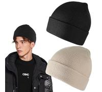 Pack De 2 Gorros De Punto Lisos, Gorros De Punto Sencillos, Gorros De Punto Elásticos, Gorros De Punto Suaves, Gorros Cálidos Resistentes Al Viento, Gorros De Punto Deportivos