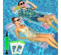 Pack de 2 Hamaca Flotante de PVC - Hamaca Reforzada 4 en 1 con Gradiente de Lentejuelas,2 Bolsas Impermeables IPX8 con Bomba de Aire Manual,Colchoneta Hinchable Colgante para Piscina/Lago/Playa