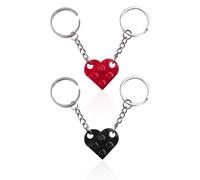 Pack de 2 Llaveros de Bloques de Construcción en Forma de Corazón, Desmontables, de Plástico - Para Cumpleaños, Fiestas (Negro, Rojo)