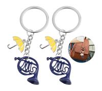 Pack de 2 Llaveros de Cuerno Francés Inspirados en How I Met Your Mother, Colgante de Paraguas y Llavero de Esmalte Azul, Regalos para Padres, Cumpleaños y Vacaciones,Llavero de coche azul