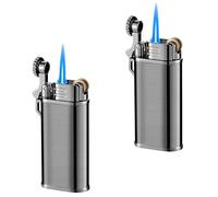 Pack de 2 mecheros de tormenta, mini Jet Lighter Jetflame de gas con tapa protectora, mecheros de metal recargables, regalo para hombres (negro, sin gas)