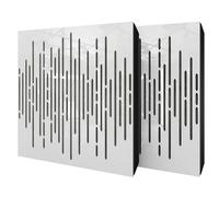 Pack de 2 paneles acústicos absorbentes/difusores con terciopelo y kit de montaje | 50x50x5cm | Reflexión - Insonorización | Tratamiento acústico para el hogar | [WAVE - Plástico blanco | Gris]