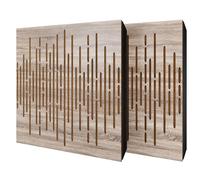 Pack de 2 paneles acústicos absorbentes/difusores con terciopelo y kit de montaje | 50x50x5cm | Reflexión - Insonorización | Tratamiento acústico para el hogar | [WAVE - Sonoma | Dorado]