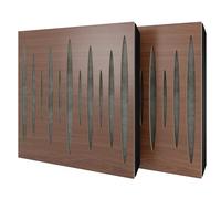 Pack de 2 paneles acústicos absorbentes/difusores con terciopelo y kit de montaje | 50x50x5cm | Reflexión - Insonorización | Tratamiento acústico para el hogar | [PULSAR - Nogal | Gris]