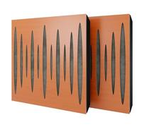 Pack de 2 paneles acústicos absorbentes/difusores con terciopelo y kit de montaje | 50x50x5cm | Reflexión - Insonorización | Tratamiento acústico para el hogar | [PULSAR - Cerezo | Gris]