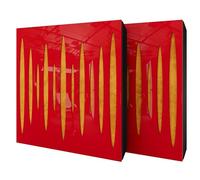 Pack de 2 paneles acústicos absorbentes/difusores con terciopelo y kit de montaje | 50x50x5cm | Reflexión - Insonorización | Tratamiento acústico para el hogar | [PULSAR - Plástico rojo | Amarillo]