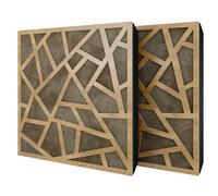 Pack de 2 paneles acústicos absorbentes/difusores con terciopelo y kit de montaje | 50x50x5cm | Reflexión - Insonorización | Tratamiento acústico para el hogar | [SKYROSS - Roble | Beige]