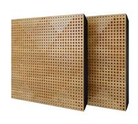 Pack de 2 paneles acústicos absorbentes/difusores con terciopelo y kit de montaje | 50x50x5cm | Reflexión - Insonorización | Tratamiento acústico para el hogar | [WILDS - Roble | Amarillo]