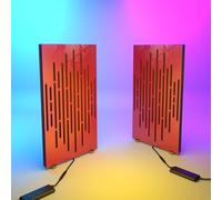 Pack de 2 paneles acústicos estrechos «WAVE-mini» con lámpara de escritorio RGB | Soporte móvil con base LED para mesa | Para estudios de podcast y salas de juegos | 50×25cm | Color: Plástico rojo