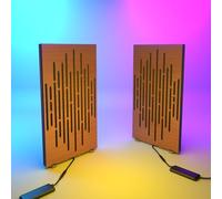 Pack de 2 paneles acústicos estrechos «WAVE-mini» con lámpara de escritorio RGB | Soporte móvil con base LED para mesa | Para estudios de podcast y salas de juegos | 50×25cm | Color: Cerezo
