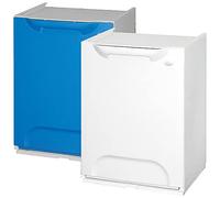 Pack de 2 Papeleras reciclaje en polipropileno, con depósito de 20L en el interior, Color Blanco + Azul