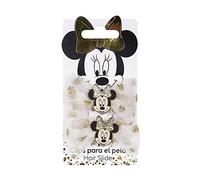Pack de 2 Pasapelos con Forma de Lazo de Minnie Mouse - Color Blanco y Dorado - Elaborado en Poliéster 100% - Estampado con la Cara de Minnie Mouse - Producto Original Diseñado en España