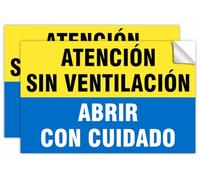 Pack de 2 Pegatinas Homologadas "Atención Sin Ventilación - Abrir Con Cuidado" 28x18 cm Vinilo de Alta Adherencia para Señalización en Vehículos de Transporte de Gases (28x18 cm)