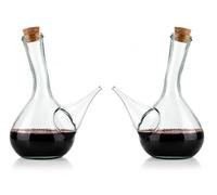 Pack de 2 Porrones de Vidrio Reciclado Grueso 750 ml - Fabricados en España - Tradicional con Tapón de Corcho - 24 cm