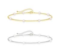 Pack De 2 Pulseras De Perlas Para Mujer, Pulseras Elegantes, Pulseras Modernas Y Versátiles, Pulseras Sencillas, Complementos De Vestir