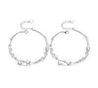 Pack De 2 Pulseras De Plata, Pulseras De Plata para Mujer, Pulseras De Cuentas De Trébol De Cuatro Hojas, Pulseras Ajustables, Pulseras Modernas Y Sencillas, Pulseras De Regalo para Mujer