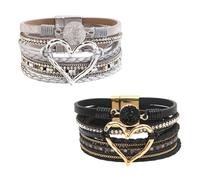 Pack De 2 Pulseras Trenzadas Multicapa De Cuero, Estilo Vintage y Bohemio, Del Amor, Para Mujer