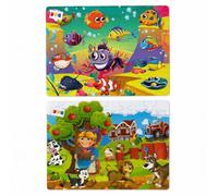 Pack de 2 Puzzles Infantiles 60 Piezas | Puzle Peces + Puzle Granjera | Rompecabezas Educativos para Niños +3 Años | Motricidad, Lógica y Concentración