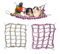 Pack de 2 Redes de Cuerda Coloridas para Aves - Juguete Trepador para Roedores, Hamacas Colgantes, Puentes y Escaleras para Jaulas - Accesorios Decorativos para Hurones, Hámsteres y Aves - 35 x 25 cm