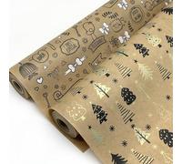 Pack de 2 rollos de papel regalo para Navidad en kraft de 62CM x 25M cada uno. Ideal para: Comercios, Papá Noel, Reyes Magos y Navidad. (PACK NAVIDAD)