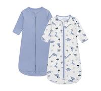Pack de 2 sacos de dormir para bebé, manta portátil de 100% algodón, saco de dormir de manga larga para niños de 0 a 18 meses (azul + dinosaurio, M)