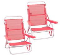 Pack de 2 sillas de playa baja reclinable 4 posiciones convertible en tumbona de aluminio y textileno de 61x47x80 cm Lola Home Rosado