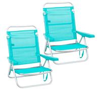 Pack de 2 sillas de playa bajas reclinables 4 posiciones convertibles en tumbona de aluminio y textileno Lola Home Azul