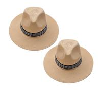 Pack de 2 sombreros de sol para hombre de ala ancha, lavable, agradable para la piel, sombrero de playa para el sombrero de paja para hombre, beige, Talla única