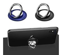 Pack de 2 soportes de anillo giratorios 360°, super resistente al desgaste, agarre para teléfonos y tabletas (negro, azul)