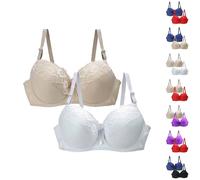 Pack de 2 sujetadores push-up para mujer con aros, encaje acolchado, sujeción fuerte, tirantes ajustables, ropa interior push up, sin costuras, elegante, cómodo, sujetador para el día a día, azul