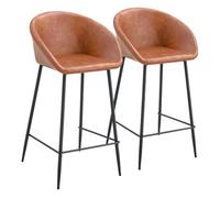 Happy Garden Lote de 2 taburetes de Bar ACHILLE en Polipiel coñac Estilo Moderno, Acolchado de Espuma, Patas de Hierro robustas, fácil Cuidado Ideal para Cocina, Bar o Isla Central.
