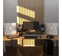 Pack de 2 trampas acústicas para graves «UNIVERSE» con lámpara de escritorio RGB | Soporte móvil con base LED para mesa | Para estudios de podcast y salas de juegos | 50×50×10cm | Color: Blanco