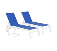Pack de 2 tumbonas de textileno azul barbados y mesa auxiliar - aluminio blanco