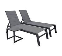 Pack de 2 tumbonas de textileno gris barbados y mesa auxiliar - aluminio gris antracita