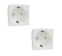 Pack de 2 unidades Base de enchufe Schuko New Unica NU303718 Blanco | Enchufe con dispositivo seguridad y embornamiento a tornillo | 16 A 250V | NU303718 | 45x45 mm |2 módulos | Rasmacor