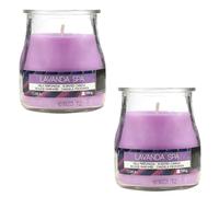 Pack de 2 Velas Aromáticas en Vaso de Yogurt de Cristal Reciclable - 24h de Duración，Cera Vegetal Perfumada, Fabricadas en España, 7x6cm (Lavanda Spa)