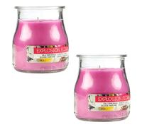 Pack de 2 Velas Aromáticas en Vaso de Yogurt de Cristal Reciclable - 24h de Duración，Cera Vegetal Perfumada, Fabricadas en España, 7x6cm (Explosion Floral)