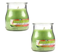Pack de 2 Velas Aromáticas en Vaso de Yogurt de Cristal Reciclable - 24h de Duración，Cera Vegetal Perfumada, Fabricadas en España, 7x6cm (Sorbete de Sandia)