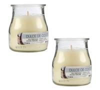 Pack de 2 Velas Aromáticas en Vaso de Yogurt de Cristal Reciclable - 24h de Duración，Cera Vegetal Perfumada, Fabricadas en España, 7x6cm (Dulce Coco)